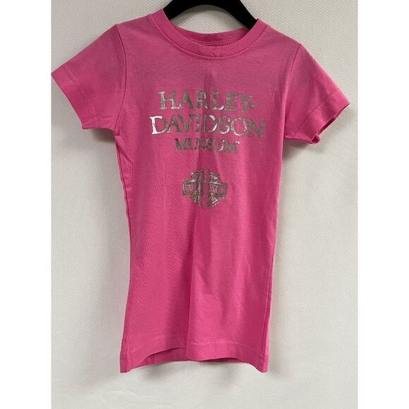 Harley Davidson Museum Girls Pink Short Sleeve Crew Neck Tee Shirt Size XS NWT - Picture 1 of 6